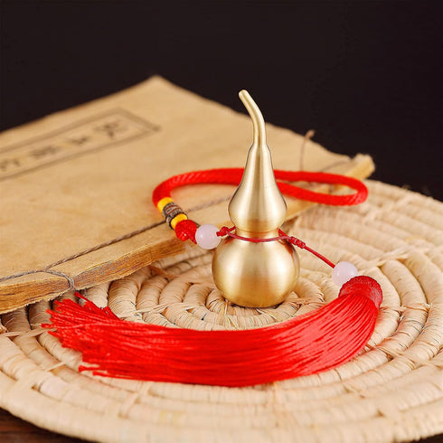 Hanging Decoration Good Luck Wu Lou Gourd,with Tassel for Housewarming Statue Charm Amulet Home Decor,3.18 inch Tall,Full Brass, Hu Lu Bring You W...