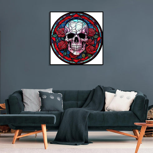 Skull Diamond Painting Kits Skeleton Flower Diamond Art,5D DIY Diamond Painting for Adults,Halloween Gem Art for Adults Wall Home Decor 12x12 inch...