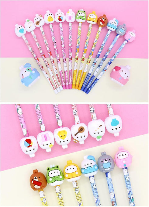 White Rabbit Molang Mini Figure Pencil Set Korean Stationery 12ea 1 set Pink/From Korean Animation ?? ??...