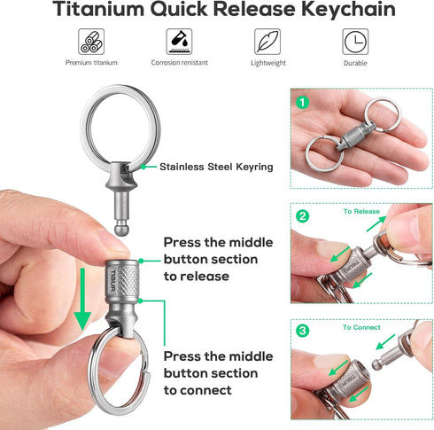 TISUR Titanium Quick Release Keychain, Retractable Key Chain Detachable Keychain Clip?Pull Apart Key Rings for Men Women...
