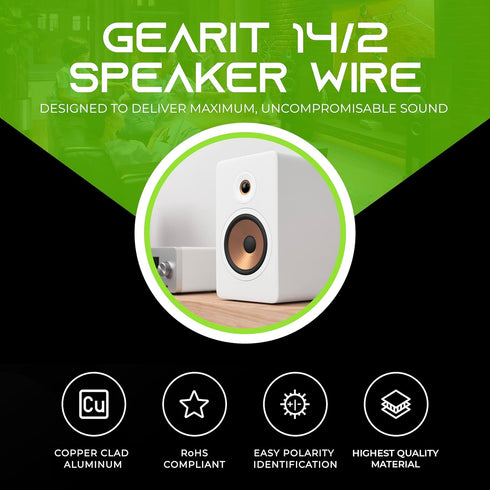14AWG Speaker Wire, GearIT Pro Series 14 Gauge Speaker Wire Cable (20 Feet / 6.09 Meters) Great Use for Home Theater Speakers and Car Speakers, Bl...