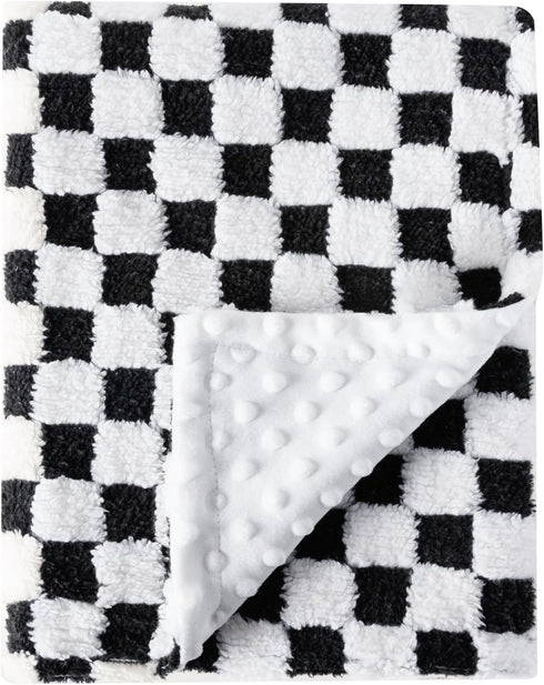 Soft Checkered Baby Blankets for Unisex Girls or Boys Breathable Gender Neutral Nursery Double Layer Blankets with Dotted Backing for Newborn Todd...