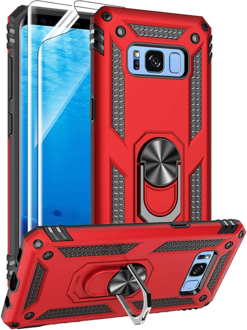 Samsung Galaxy S8 Case with HD Screen Protectors (NOT fit S8 Plus), Androgate Military-Grade Metal Ring Holder Kickstand 15ft Drop Tested Shockpro...
