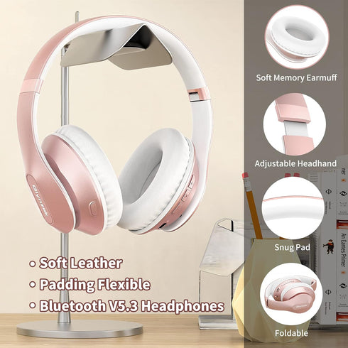 Wireless Bluetooth Headphones Over Ear 65H Playtime HiFi Stereo Headset with Microphone and 6EQ Modes Foldable Bluetooth V5.3 Headphones for Trave...
