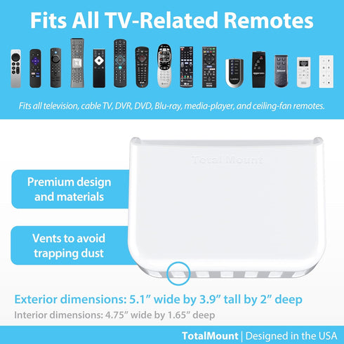 TotalMount Universal Remote Control Holder – Attaches to Wall or Back of TV – Compatible with All TV Remotes (Premium White, Large)...