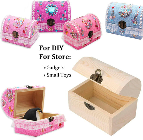 Plain Unfinished Wood Box, Unpainted Wooden Jewelry Box DIY Craft Storage Treasure Chest Toy Case...