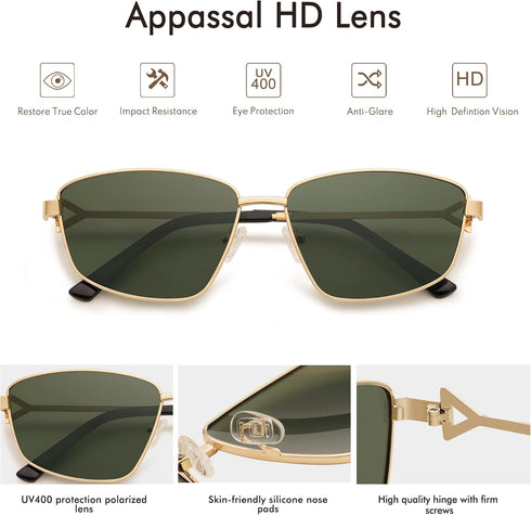 Retro Polarized Sunglasses Vintage Rectangular Metal Frame Sun Glasses AP3635...
