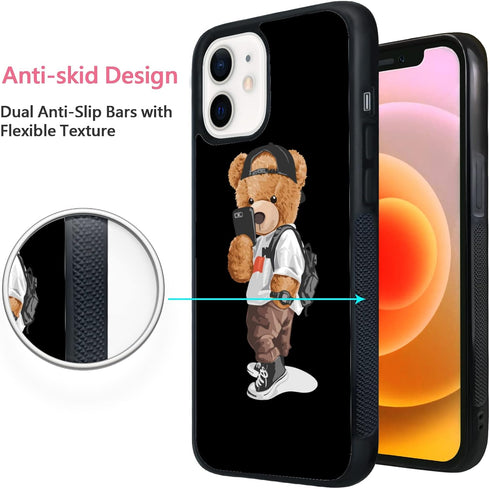 FANXI Stylish Bear Phone Case for iPhone 12/12 Pro 6.1 Inch - Shockproof Protective Cute Cool Bear Phone Case Designed for iPhone 12/12 Case for M...