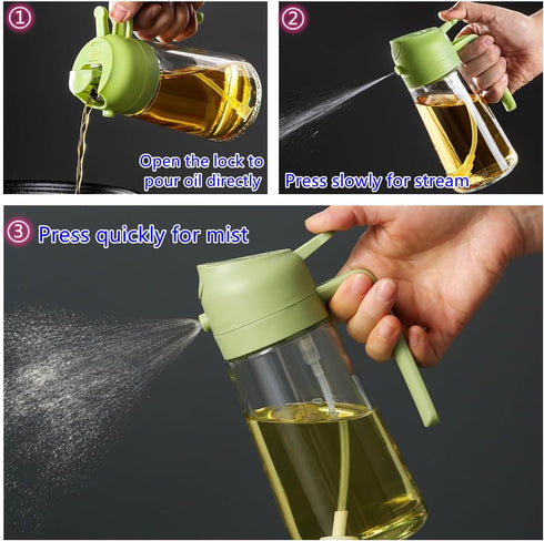 Oil Sprayer for Cooking,2 in 1 Glass Olive Oil Sprayer and Oil Dispenser14.5oz/430ml Oil Spray Bottle (Green)...