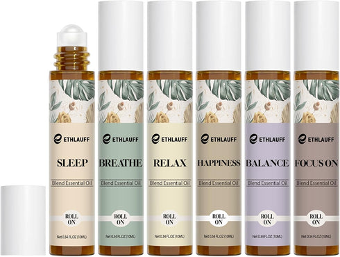 Essential Oils Roll On Set 6 Pack -(Relax, Sleep, Balance,Breathe, Focus on, Happiness) Aromatherapy Oil with Roller Ball,Essential Oils Blends fo...