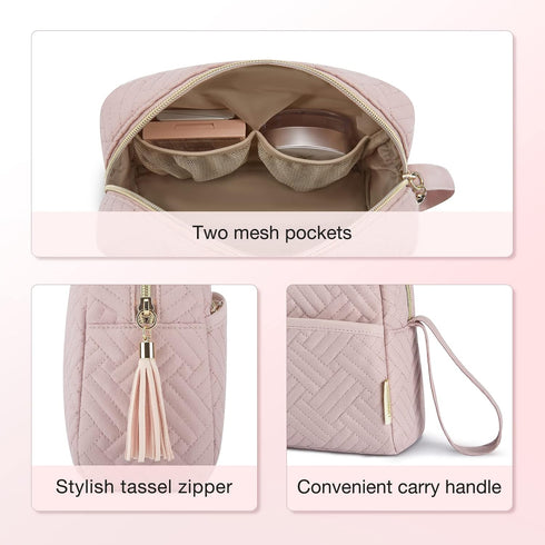 BAGSMART Travel Makeup Bag, Cosmetic Bag Make Up Pouch Small Travel Zipper Pouch,Water-resistant Toiletry Bag,Makeup Organizer Bag for Women,Pink...