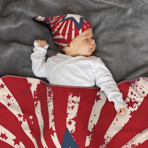 Star Stripes Baby Swaddle Blanket with Beanie Set, Newborn Receiving Blankets 35.4"X 35.4" USA Flag Soft Swaddle Wrap Baby Stuff for Infant Boy Gi...