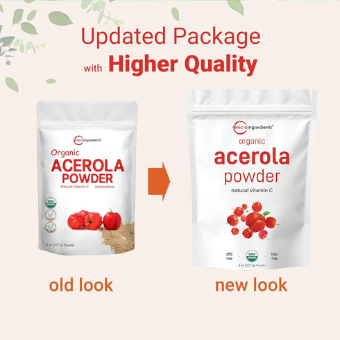 Organic Acerola Powder, 8oz | Natural Organic Vitamin C Superfood | No Sugar & Additives | Great Flavor for Drinks, Smoothie, & Beverages | Non-GM...