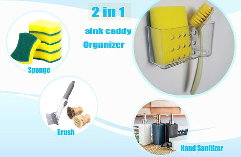 AMUONTY Sponge Holder for Kitchen Sink Suction,Plastic Sink Brush Sponge Caddy Sink Organizer-(5.7" x 2.4" x 3.1"),Clear...