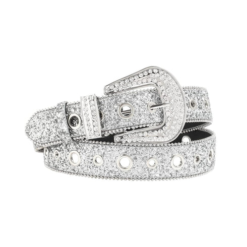 Kajeer Rhinestone Belt for Men Women, Vintage Cowgirl Diamond Bling Belts for Jeans(Silver, Medium)...