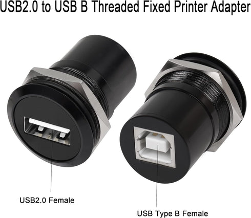 QIANRENON USB2.0 to USB B Threaded Fixed Printer Adapter USB2.0 Female to USB Type B Female Panel Mount Round Connector for PC Printer Scanner Lap...