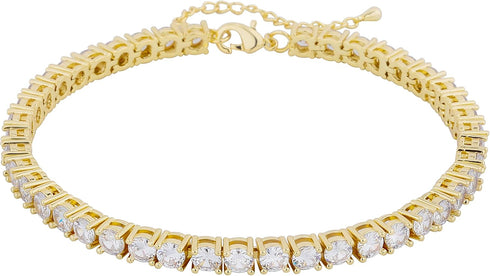 TOPGRILLZ Tennis Ankle Bracelet Gold Anklet Adjustable with Extension 14K Gold Plated Iced out Diamond 3-6mm Fashion Stylish Foot Jewelry for Wome...
