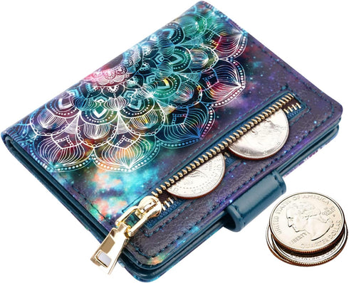 Small Wallets for Women Slim Minimalistfor Bifold Credit Card Holder for Pocket or Purse, Mandala...