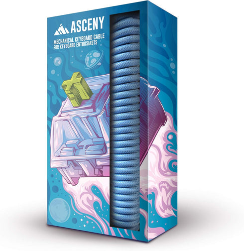 ASCENY Coiled & Double-Sleeved Mechanical Keyboard Cable, for Type-C Mechanical Keyboards (Blue)...