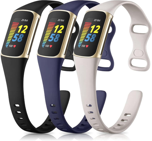 Maledan Compatible with Fitbit Charge 5 Bands for Women Men, Soft Silicone Breathable Sport Replacement Accessories Slim Strap for Fitbit Charge 6...