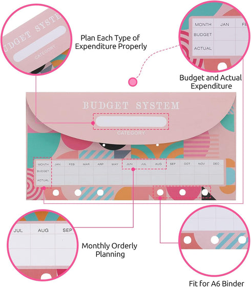 12pcs Cash Envelopes for Budgeting for A6 Budget Binder, 6-Holes Money Organizer for Cash for Cash Stuffing Envelopes...