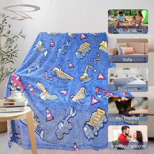 Tractor Blanket for Boys, Construction Blanket for Boys, Car Blanket for Boys, Kids Blankets for Boys, Toddler Blanket for Kids, Personalized Baby...