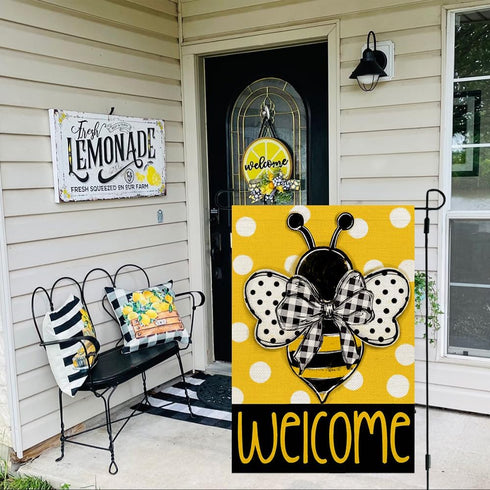 CROWNED BEAUTY Summer Bee Garden Flag Polka Dots 12x18 Inch Double Sided for Outside Welcome Burlap Small Seasonal Yard Decoration...