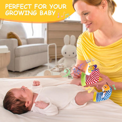 Baby Wrist Rattle Socks and Foot Finder Set Baby Rattles Toys for 0-12 Month, Infant Girl Boy Toys for Babies 3-6 Months, Newborn Hand & Foot Toys...