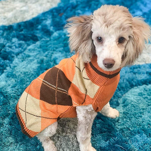 Dog Sweater Pet Knitted Clothes - Classic Plaid Pull Over Turtleneck Dog Sweaters with Leash Hole Warm Dogs Winter Clothing for Small Medium Dogs ...