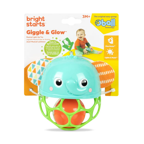Bright Starts Giggle & Glow Musical Light-Up Rattle Easy-Grasp Oball Elephant Toy, Newborn+, Unisex...
