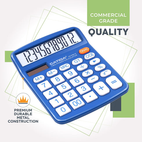 CATIGA Desktop Calculator 12 Digit with Large LCD Display and Sensitive Button, Solar and Battery Dual Power, Standard Function for Office, Home, ...