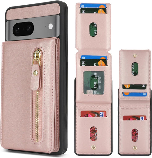 for Google Pixel 7 Case with Card Holder for Women, for Google Pixel 7 phone Case Wallet with Credit Card with Ring Kickstand Zipper Shockproof Sl...