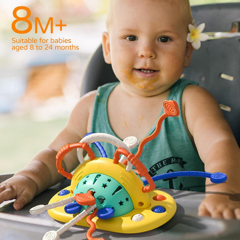 High Chair Toys with Suction Cup, Montessori Toys for 1 Year Old,Sensory Toys for Fine Motor Skills,Food Grade Silicone Pull String Activity Toy G...