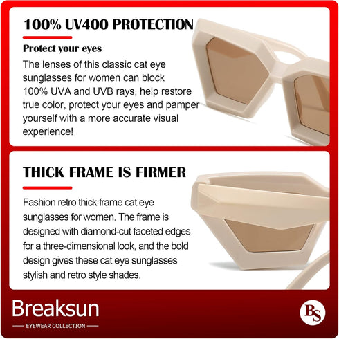 Thick Frame Cat Eye Sunglasses for Women Vintage Trendy Cateye Sun Glasses Retro Style Shades...