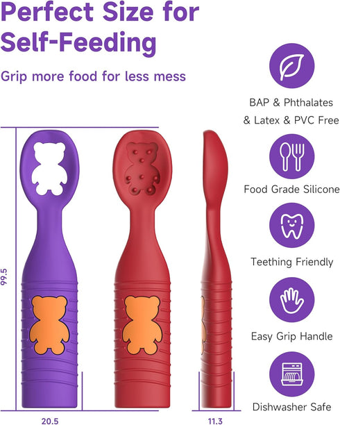 Baby First Spoons Set, Pre-Spoon Feeding Utensil for Kids Aged 6+ Months, Baby Led Weaning (BLW) Teething Spoon-Self Feeding, Silicone Toddler Foo...
