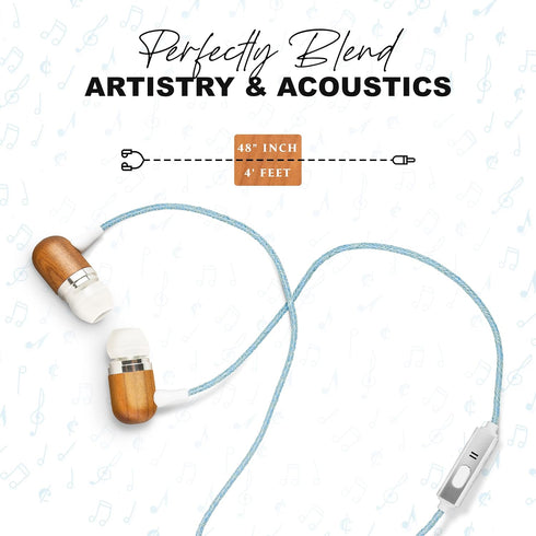 Earth-Budz - Genuine Wood Earbuds, in-Ear Noise-Isolating Headphones, with in-line Microphone. (Blue Skies)...
