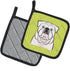 Caroline's Treasures BB1282PTHD Checkerboard Lime Green White English Bulldog Pair of Pot Holders Kitchen Heat Resistant Pot Holders Sets Oven Hot...