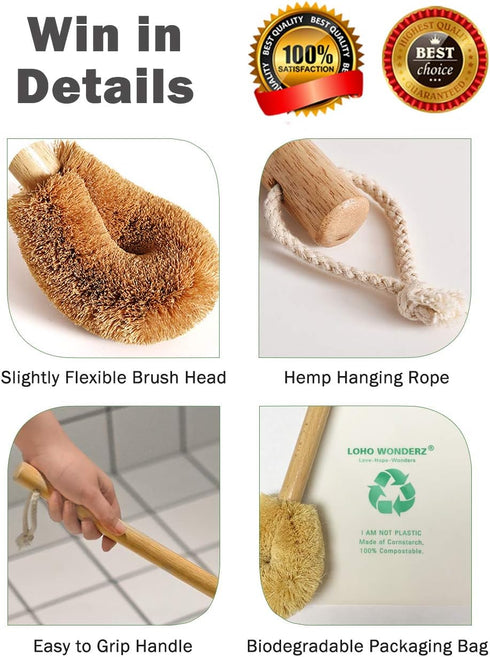 Updated Modern Version Toilet Bowl Brush, Natural Coconut Fiber Brush Head and Beechwood Handle for Bathroom Toilet - Sturdy, Deep Cleaning, Eco-F...