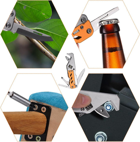 5 in 1 Multitool Wrench with Knife, Flat/Phillips Screwdriver and Bottle Opener, Folding Multifunctional Adjustable Wrenches with 9 in 1 Bits Set,...