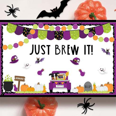 94Pcs Halloween Bulletin Board Decoration Kit Halloween Party Bulletin Board Set Pumpkin Bat Ghost Witch Paper Cutouts with Glue Points for Classr...