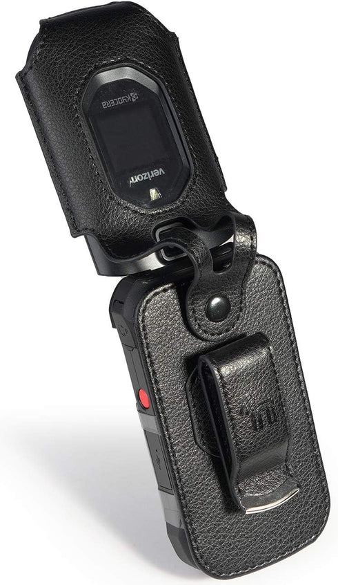 Nakedcellphone Fitted Series for Kyocera DuraXV Extreme, DuraXE Epic, DuraXA Equip Case, Black Vegan Leather Cover with [Built-in Screen Protectio...