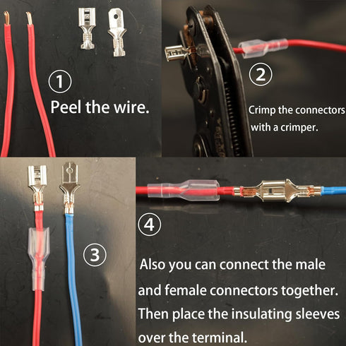 540pcs 2.8mm 4.8mm 6.3mm Male and Female Spade Connectors Kit with Insulating Sleeve, Crimp Connectors Crimp Terminals Electrical Connectors, Elec...