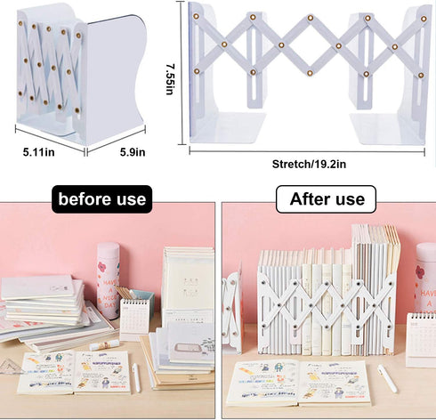 MDHAND Adjustable Bookend, Desk Magazine File Organizer Holder, Desk Organizer and Accessories for Office, Books, Papers, Extends up to 19 inches...