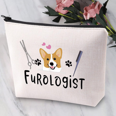 Furologist Funny Puppy Stylist Cute Dog Groomer Cosmetic Bag Dog Groomer Survival Kit Zipper Pouch Pet Grooming Gifts...