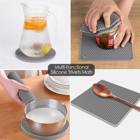 Silicone Trivet Mats, Silicone Pot Holders for Hot Pots and Pans, Heat Resistant Counter Mats for Tables, Countertops, Spoon Rest and Large Coaste...