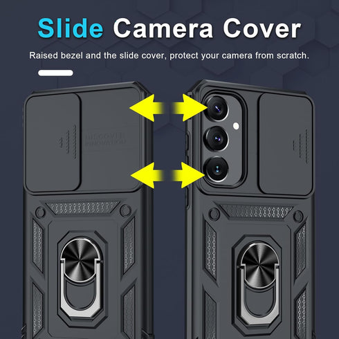 Janmitta for Samsung Galaxy A55 5G Case Built in Slide Camera Lens Cover+Screen Protector+Finger Ring Holder Kickstand,Heavy Duty Shockproof Full ...