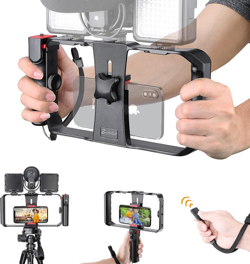 Zeadio Smartphone Stabilizer Grip, Cellphone Video Rig Tripod Mount Holder, with Wireless Remote Shutter for All iPhone and Android Smartphones...