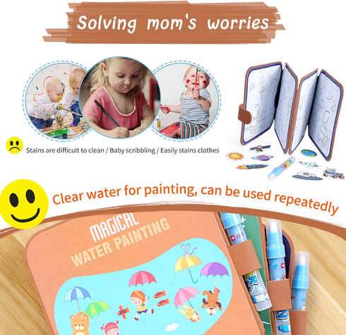 Water Coloring Books for Toddlers, Paint with Water Books, Water Doodle Book Toys for 3-5, Space Cartoon Water Painting Book for Kids Educational ...