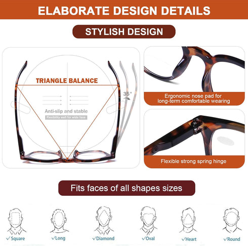 AQWANO Bifocal Reading Glasses Men Women Lightweight Comfortable 2 Pack Round Fashion Readers with Spring Hinges, 2.0...