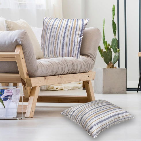 Outdoor Waterproof Throw Pillow Covers 18x18 Inch Set of 2 for Couch Sofa Bed Decorative Spring Farmhouse Blue Yellow Stripe Summer Pillow Case......